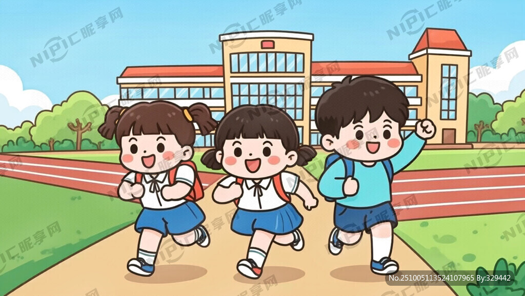 开学了 一群学生 三个男生