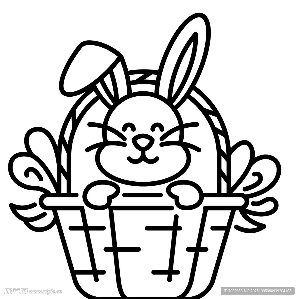 兔子在篮中可爱插画