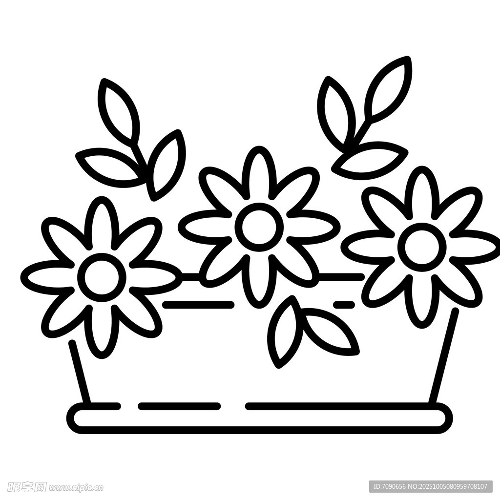 花盆中的花朵与枝叶