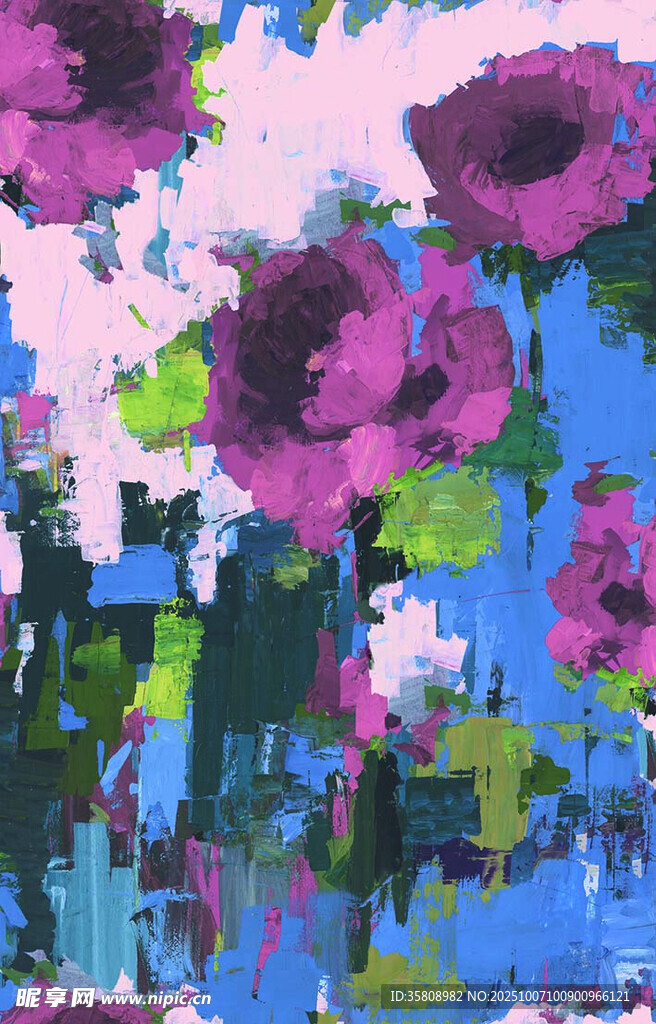 抽象紫色花卉艺术画作