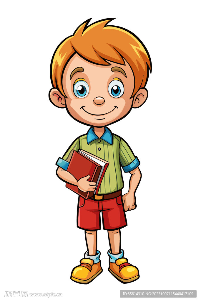 手持书本的快乐小男孩