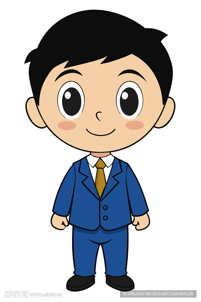 穿蓝色西装的可爱小男孩