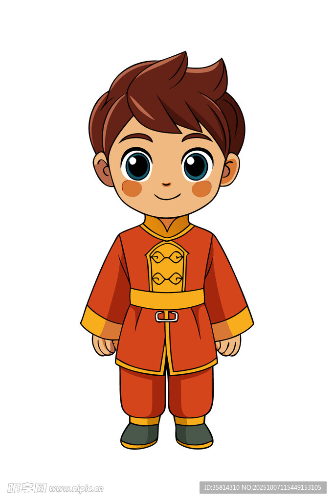 穿中式服装的可爱小男孩