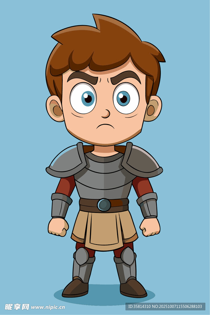 身着盔甲的英勇卡通少年