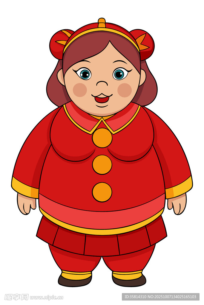 红衣喜庆中国风卡通女孩