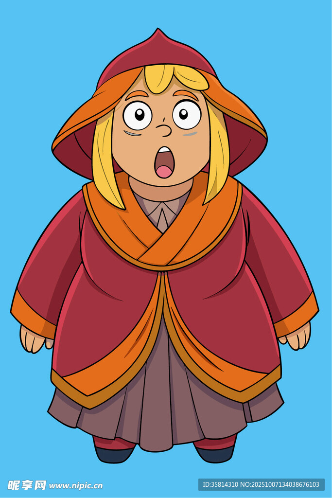 穿斗篷的惊讶金发女孩