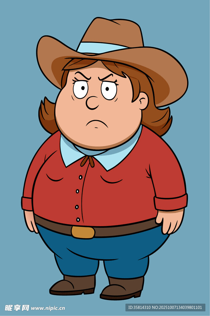 戴帽的卡通胖牛仔形象