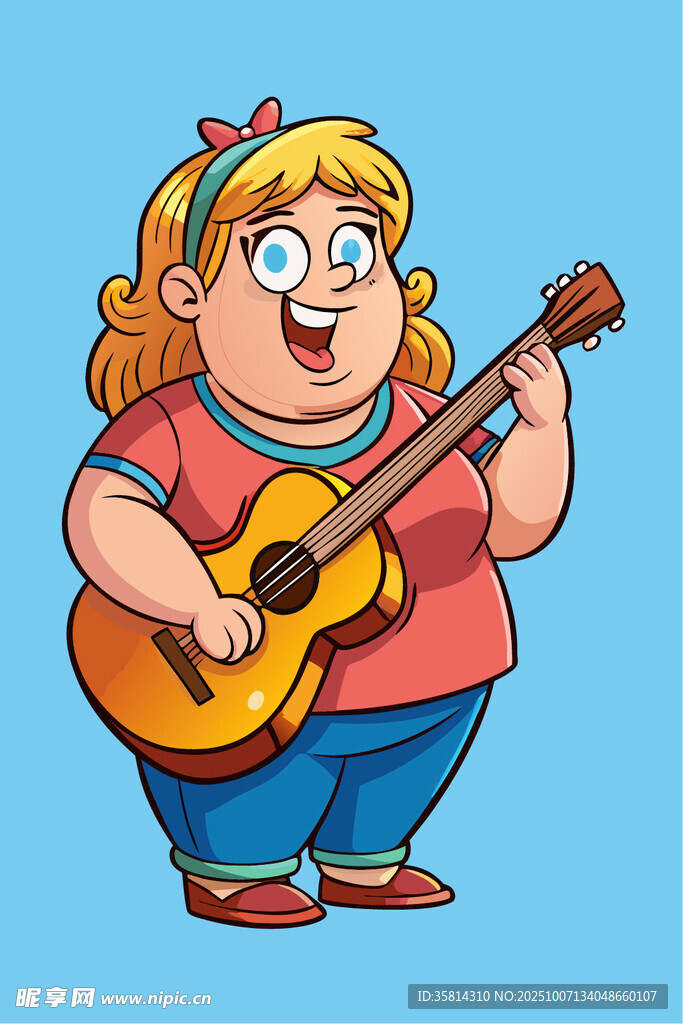 快乐胖女孩弹吉他