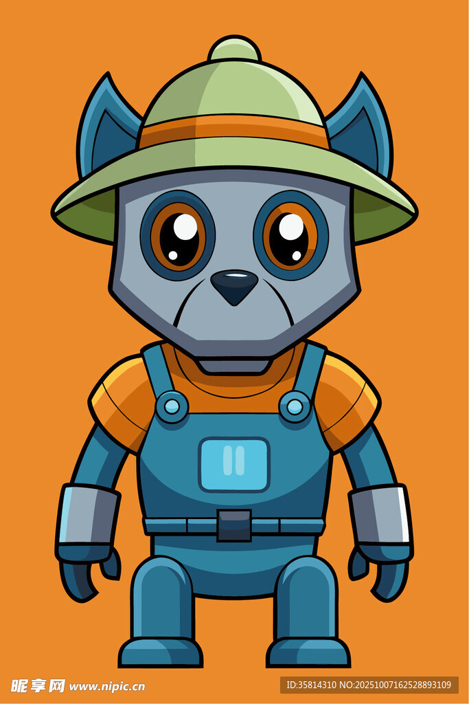 戴帽的蓝色机器人小猫