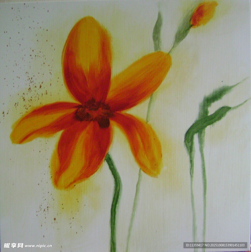 手绘橙黄色百合花