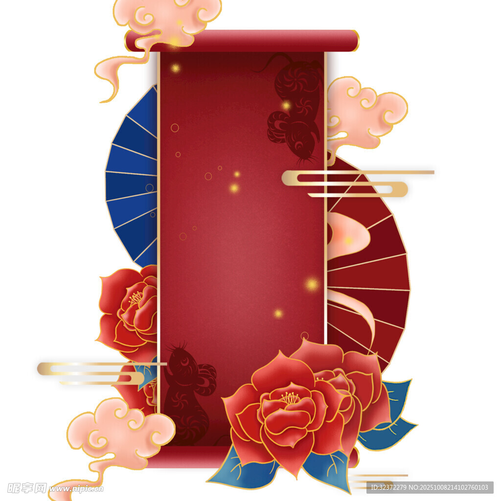 中式卷轴玫瑰装饰边框
