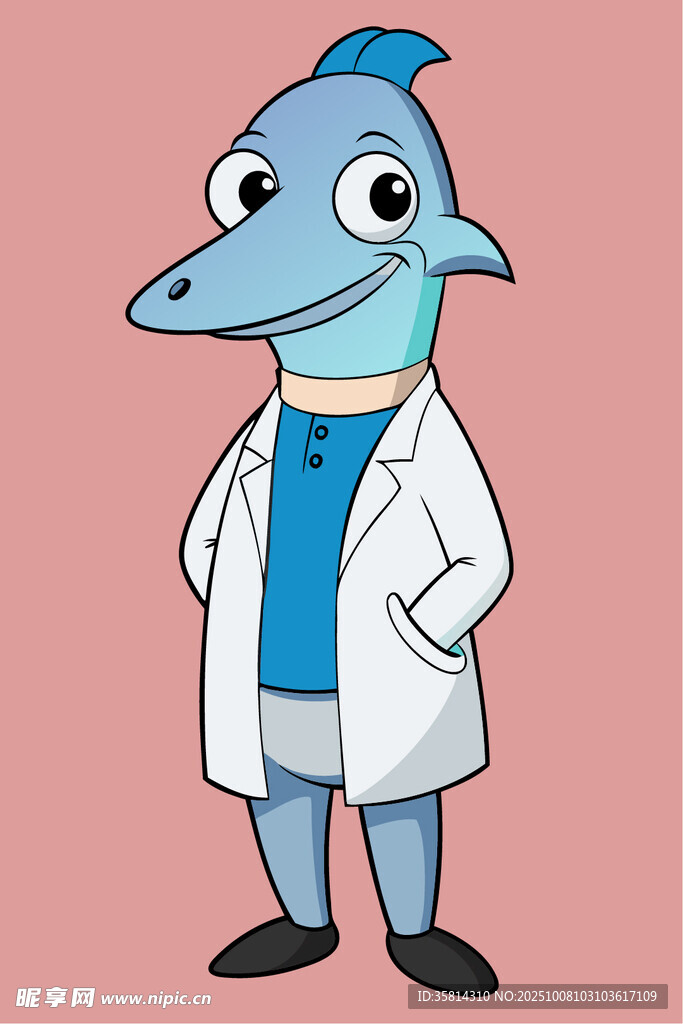 穿白大褂的卡通海豚形象