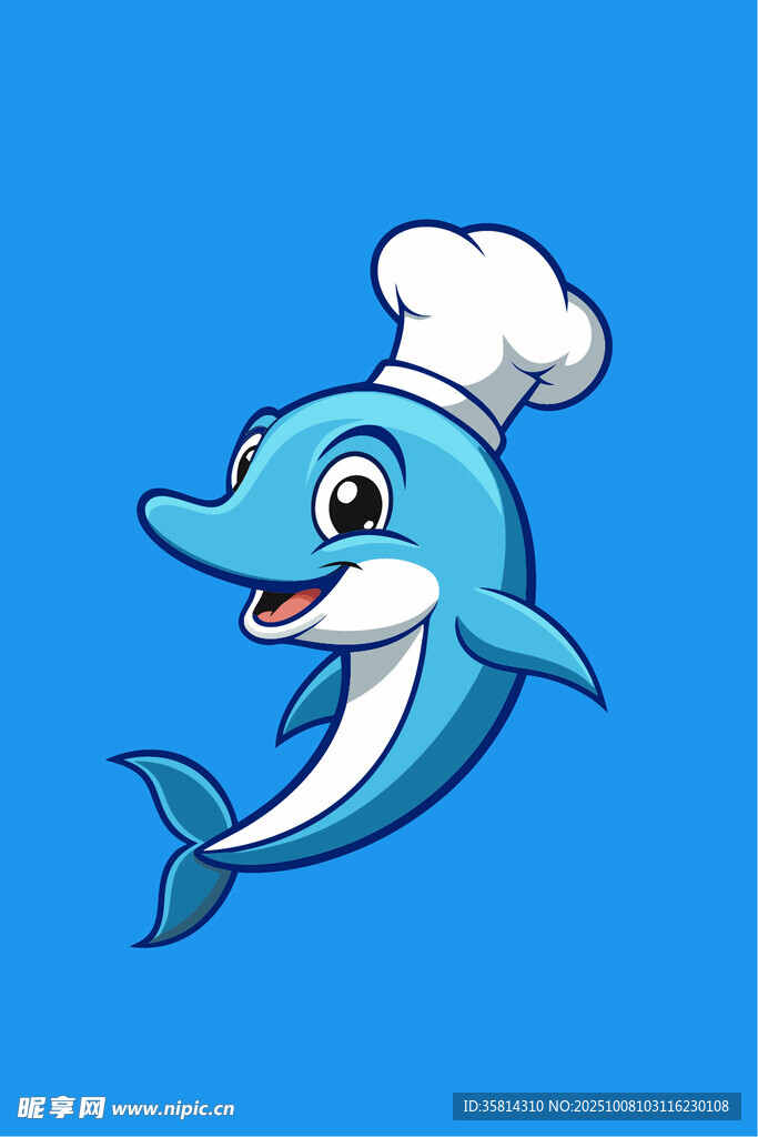 戴厨师帽的可爱海豚