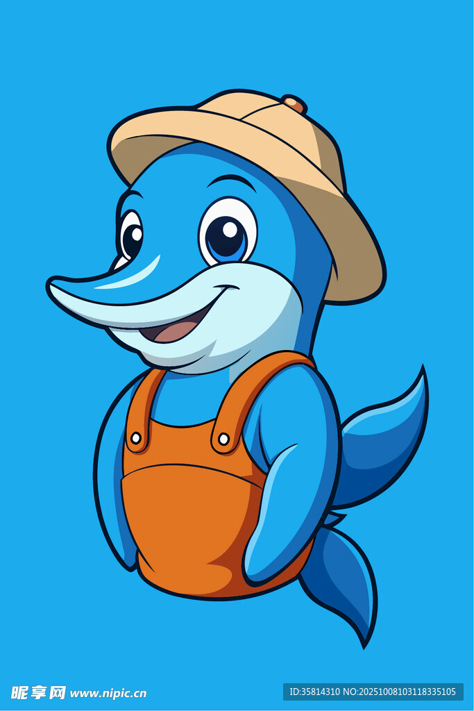 戴帽穿背带裤的可爱海豚