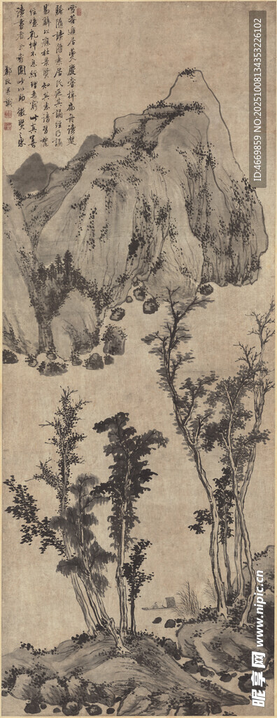 水墨山水古画风景图