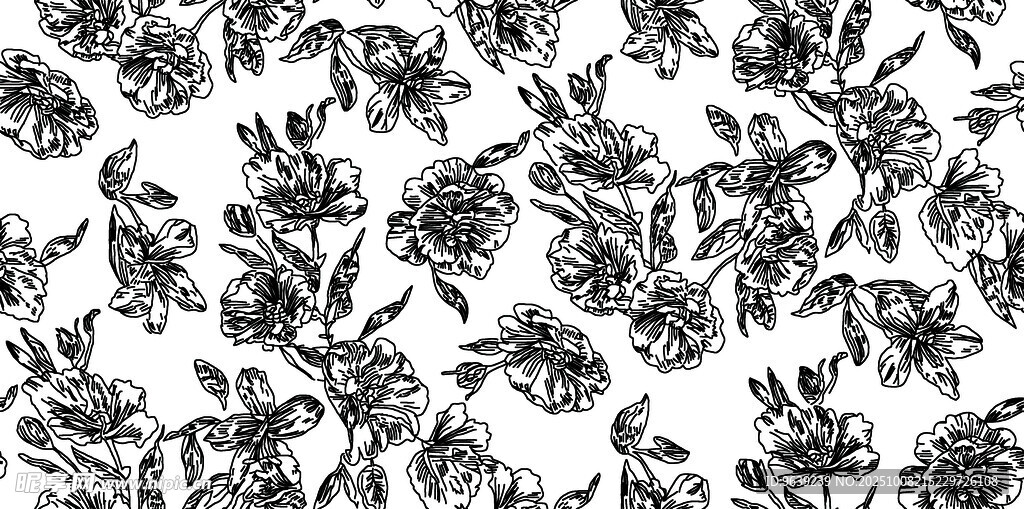 黑白花卉图案纹理背景