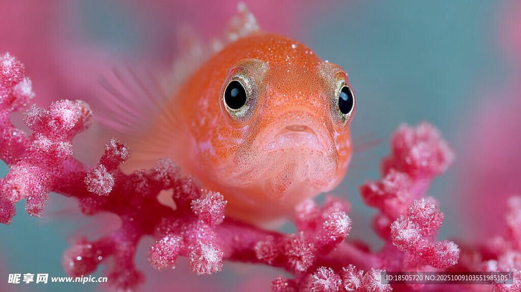 可爱橘色小鱼与粉色珊瑚