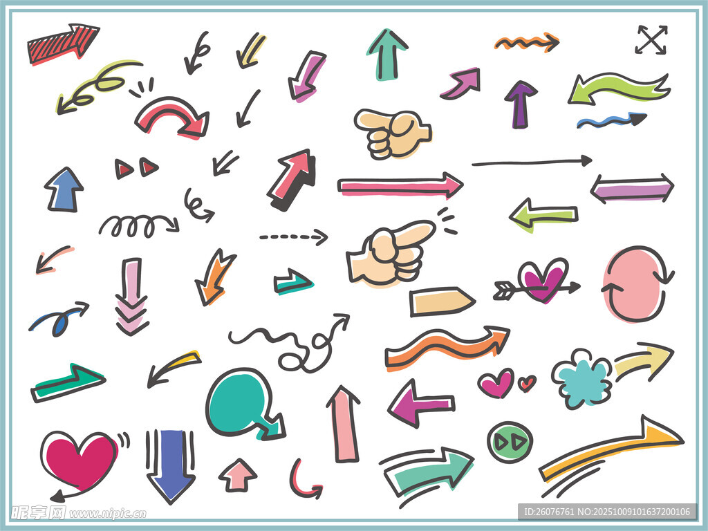 多彩手绘箭头及符号集合