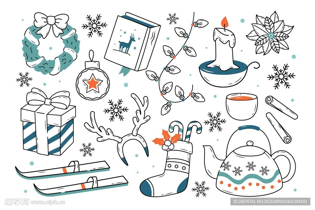 圣诞冬季元素手绘插画