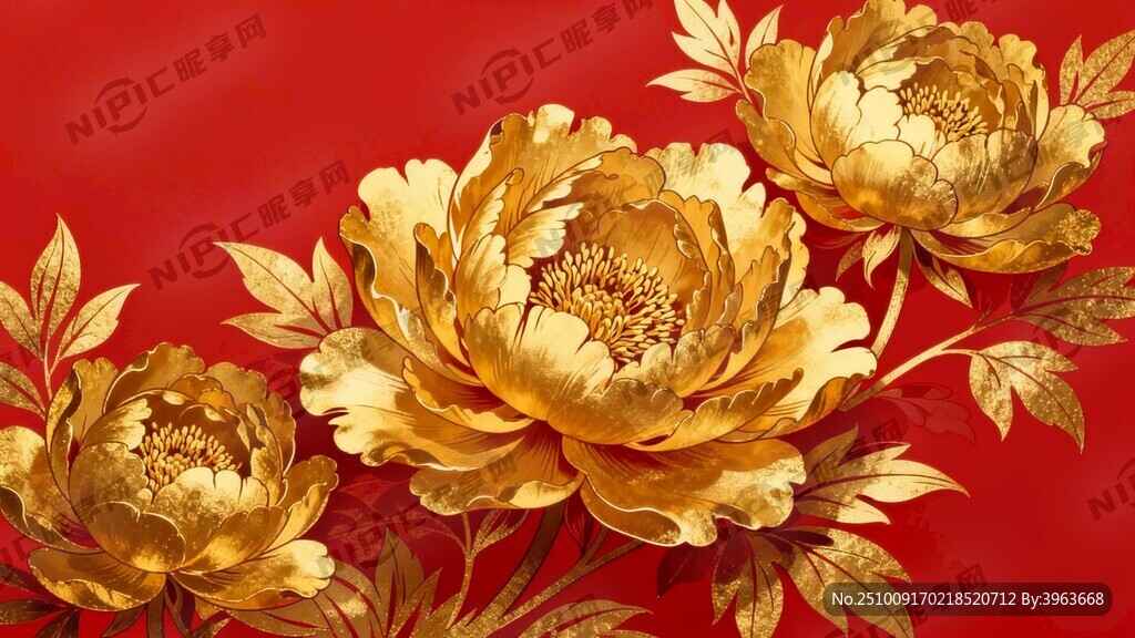 由上面朵金色牡丹组成全画面