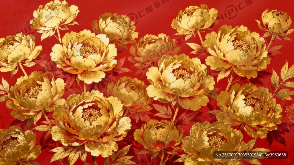 由100朵金色牡丹组成全画面