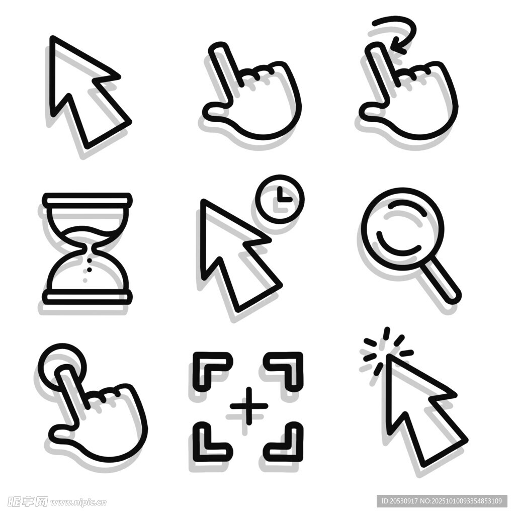 简洁手势与工具图标集合