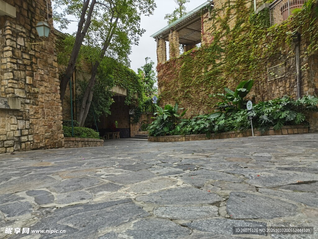 古老石砌小巷与绿植景观