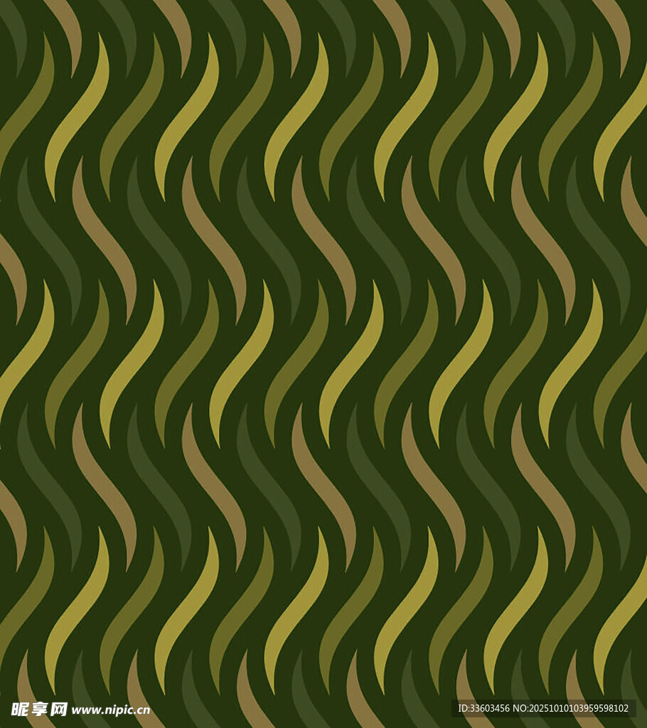 绿底黄棕波浪纹图案