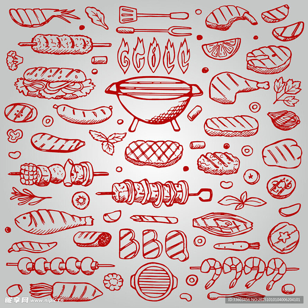 手绘烧烤美食图案背景