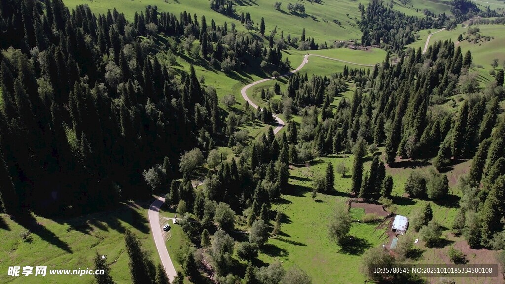 山间绿野森林航拍美景