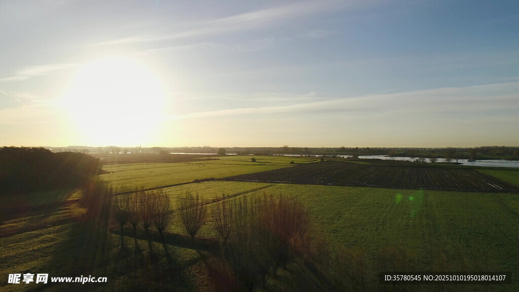 田野上的壮丽日出景观