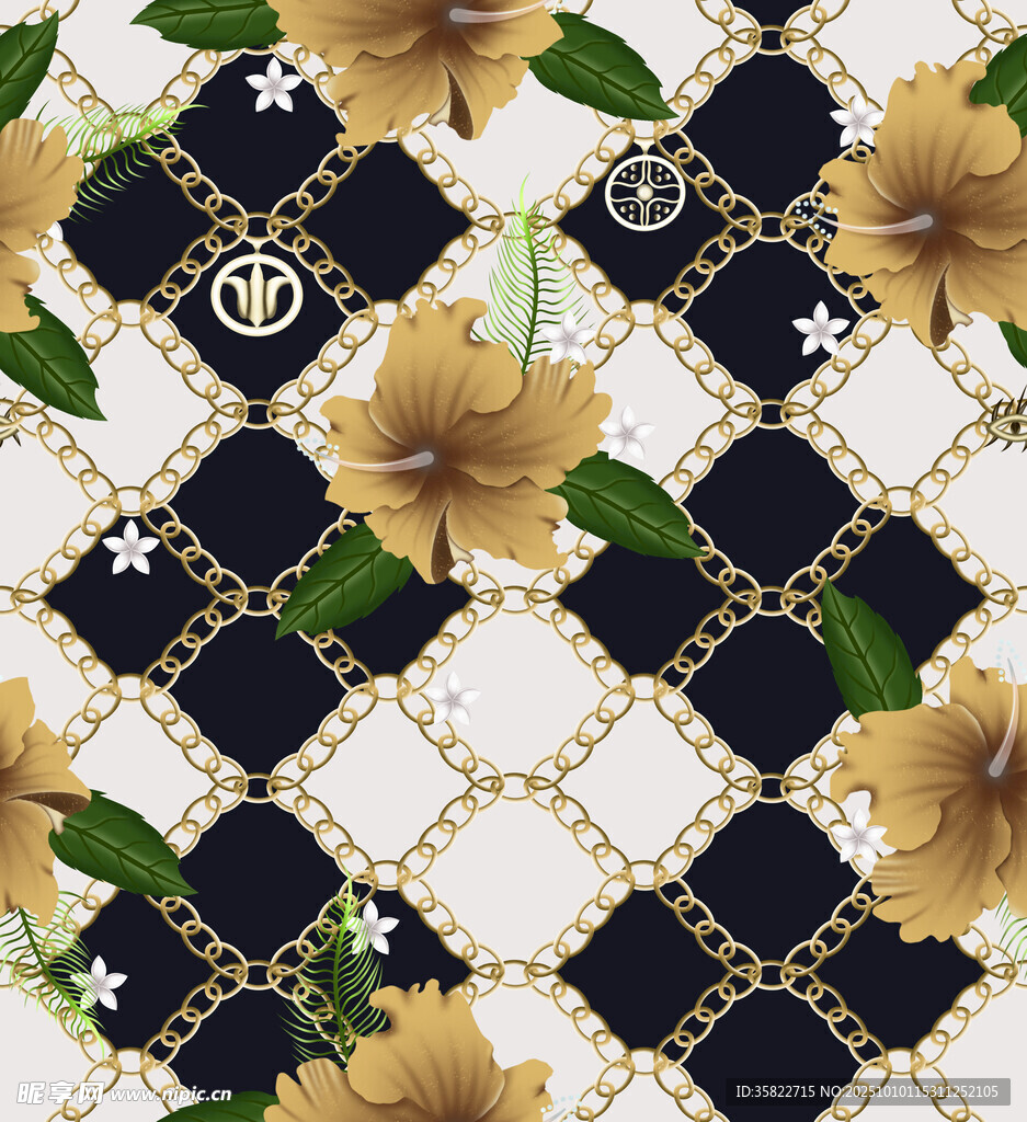 复古花卉链条几何图案