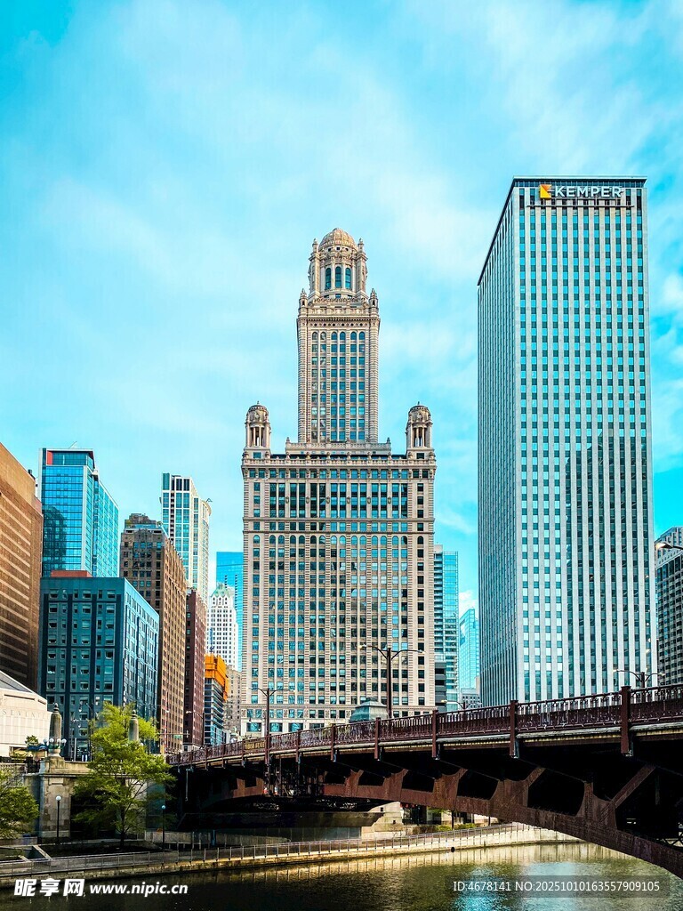 芝加哥河畔的城市天际线