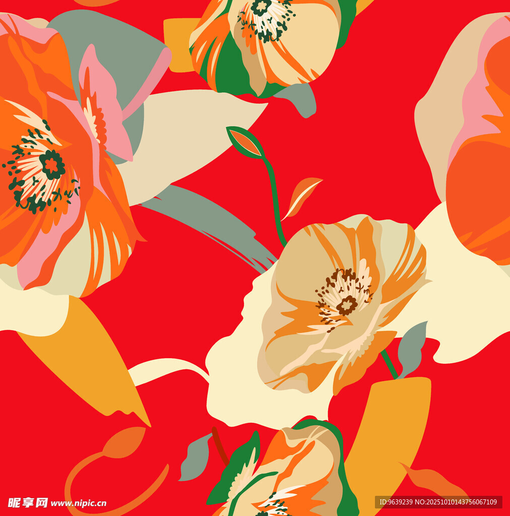 红色花卉图案背景设计