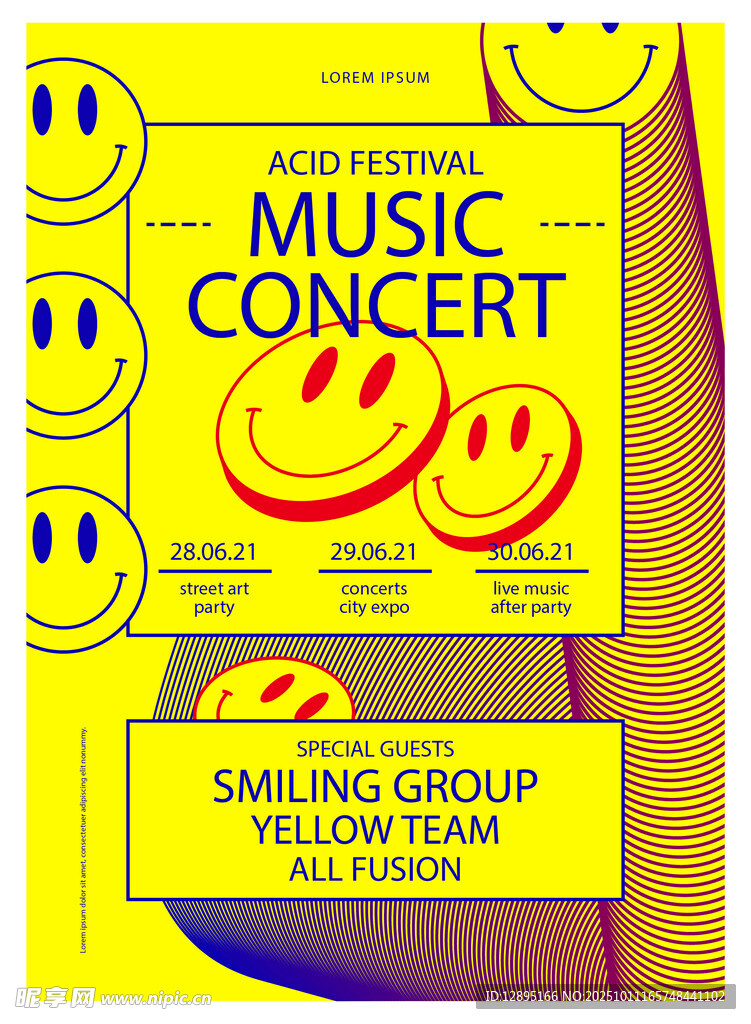 黄色笑脸音乐演唱会海报