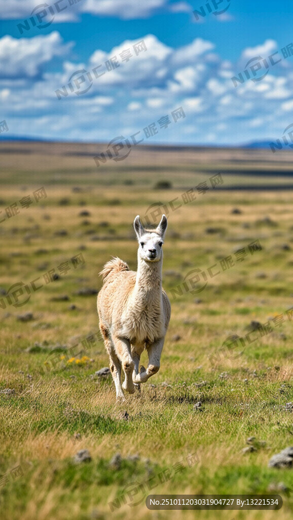 羊驼在草原上奔跑