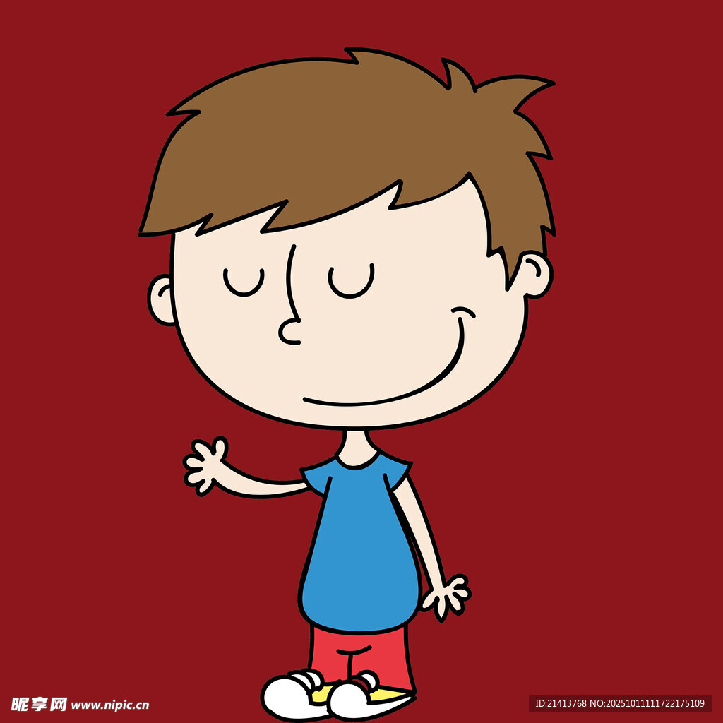 微笑挥手的卡通小男孩