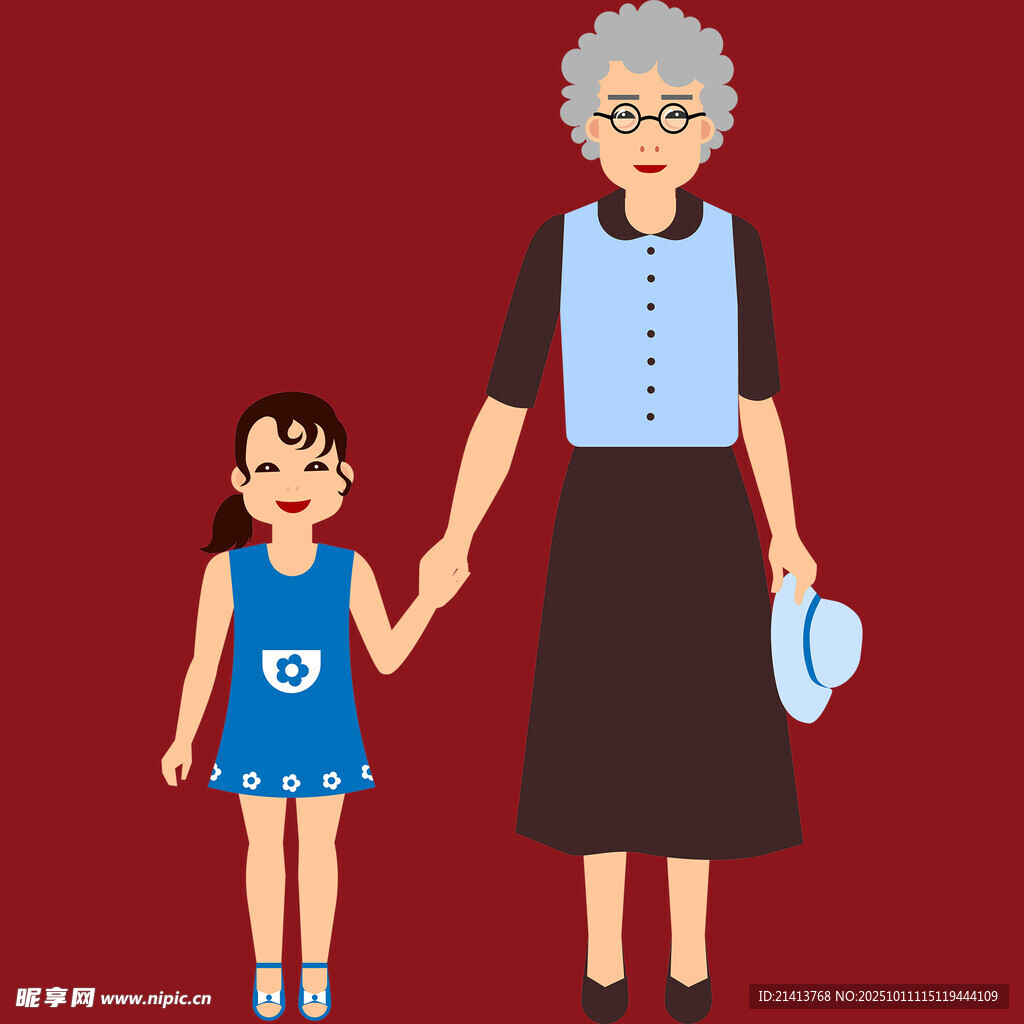 老奶奶与小女孩牵手画面