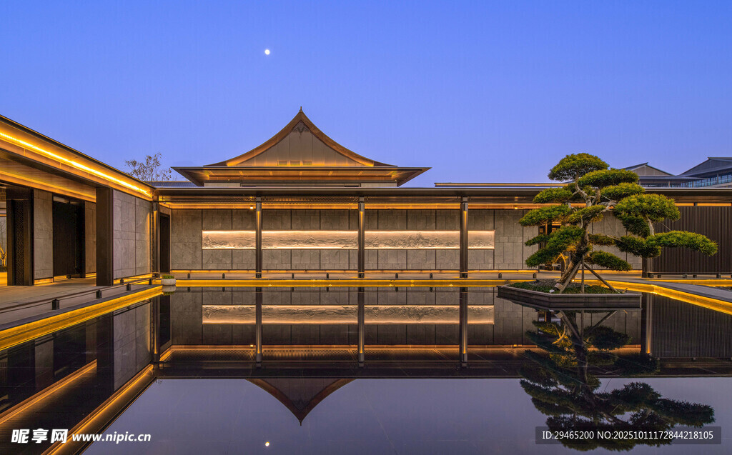 日式庭院夜景静谧雅致