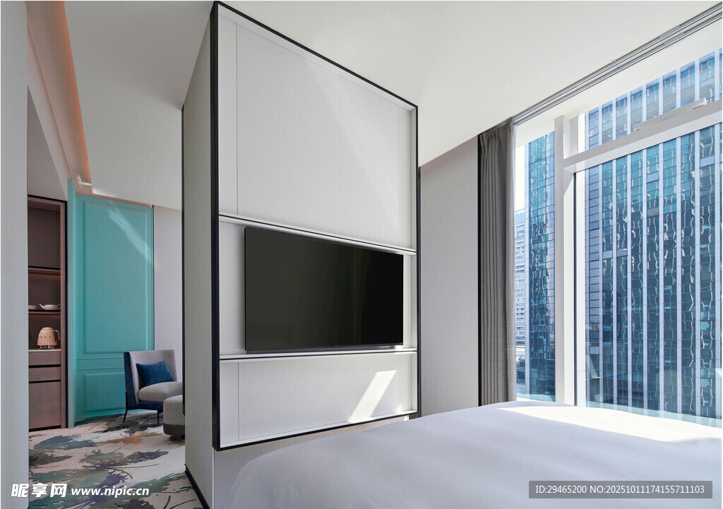 现代简约风卧室大窗景观