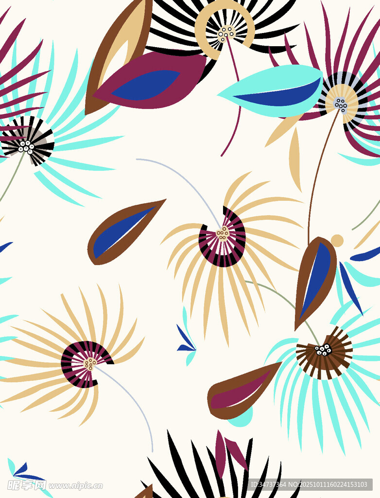 多彩羽毛花卉图案背景