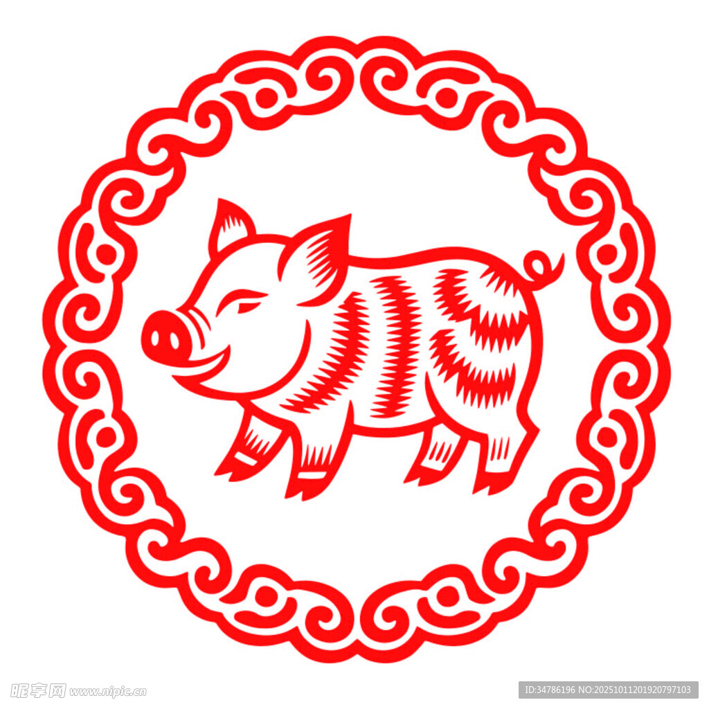 剪纸矢量十二生肖猪