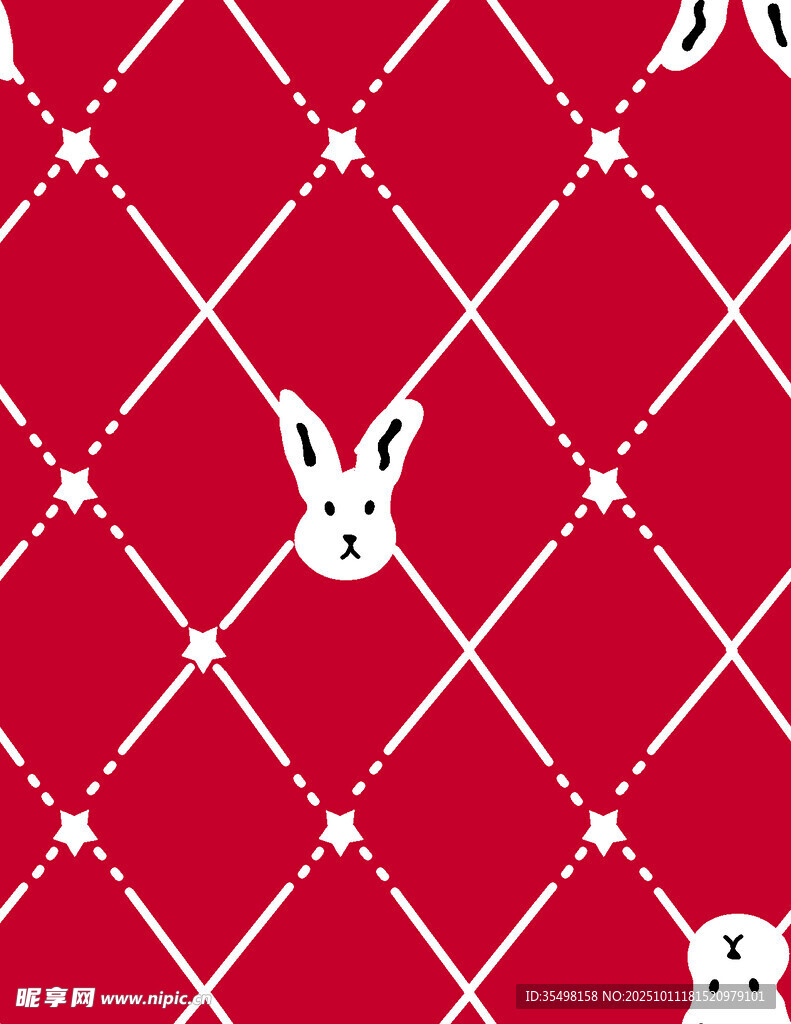 红色格纹兔子图案背景