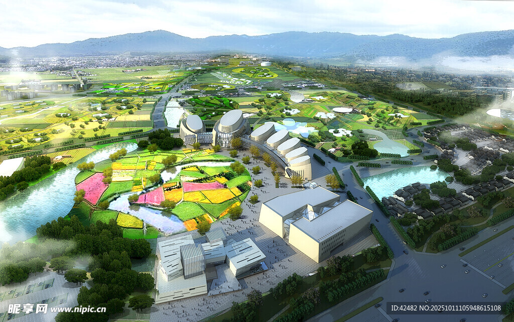 现代生态城市景观鸟瞰图