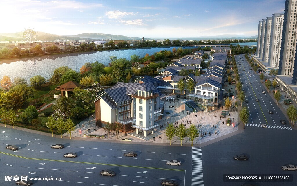 城市河畔住宅区景观