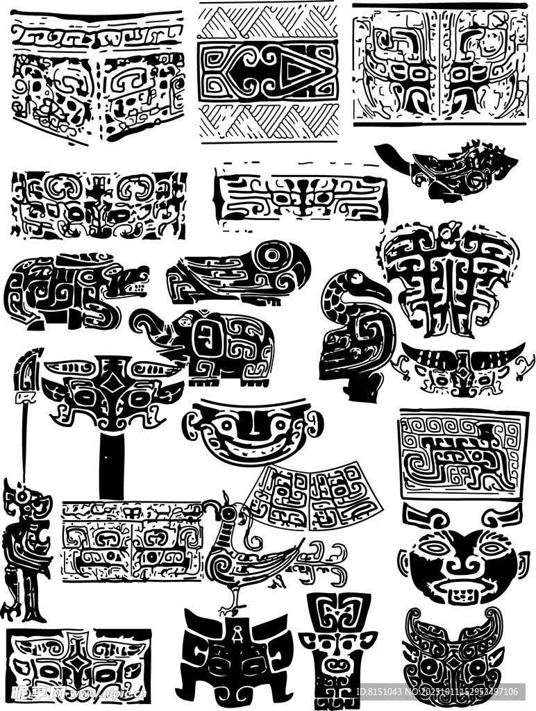 复古风格黑白图案设计素材