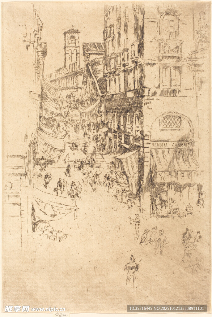 复古风格城市建筑手绘图