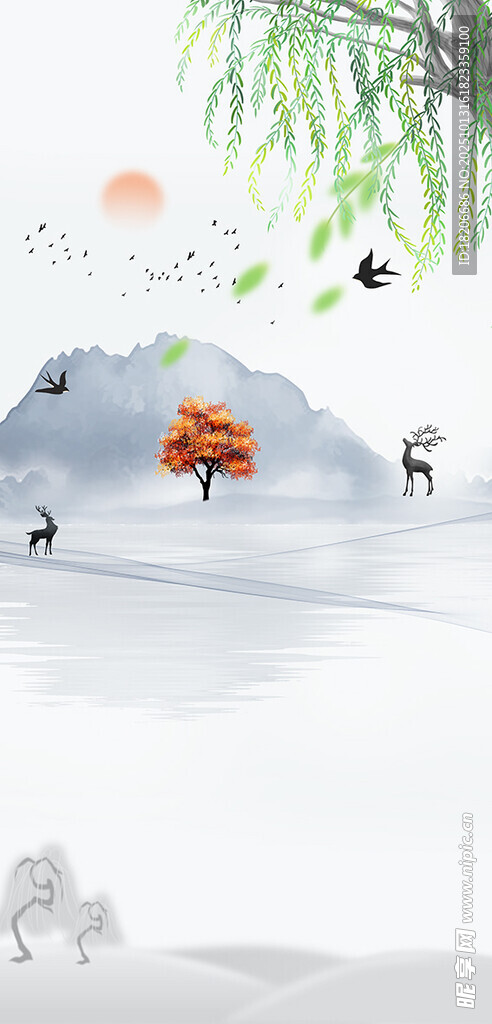 玄关新中式山水