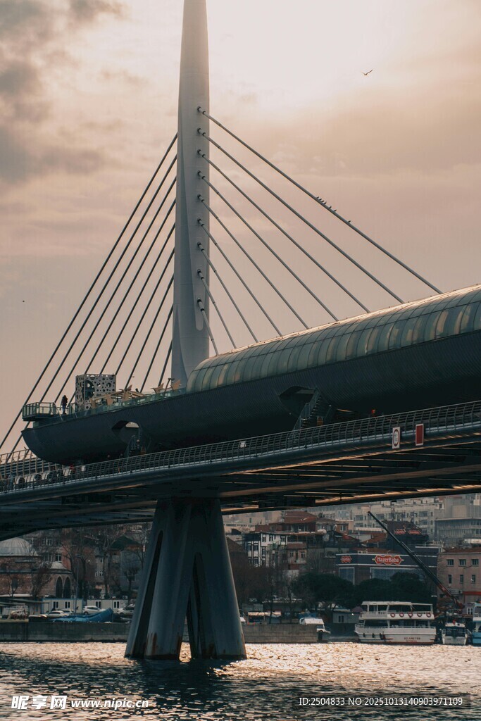 夕阳下的现代桥梁景观