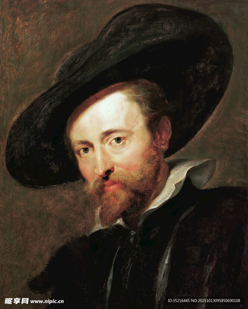 戴宽檐帽的古典男子肖像